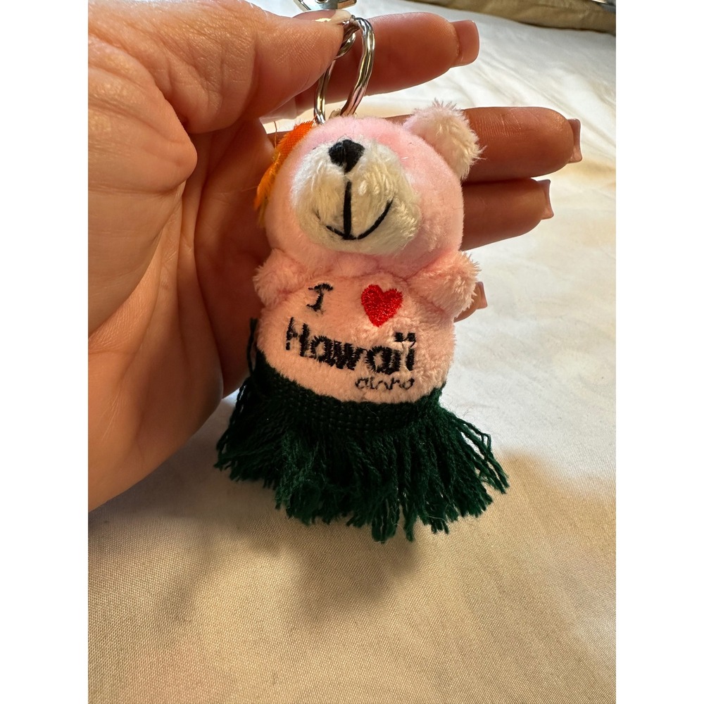 I Heart Hawaii Aloha Pink Plush Teddy Bear Hula Keychain Souvenir Charm